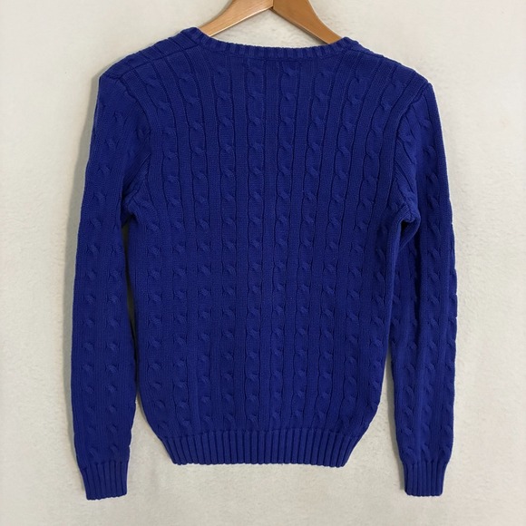 Ralph Lauren Sport Cable Knit Sweater Women Size S Logo V Neck Preppy Academia - Picture 5 of 9
